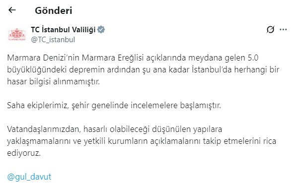 istanbulda hissedilen deprem