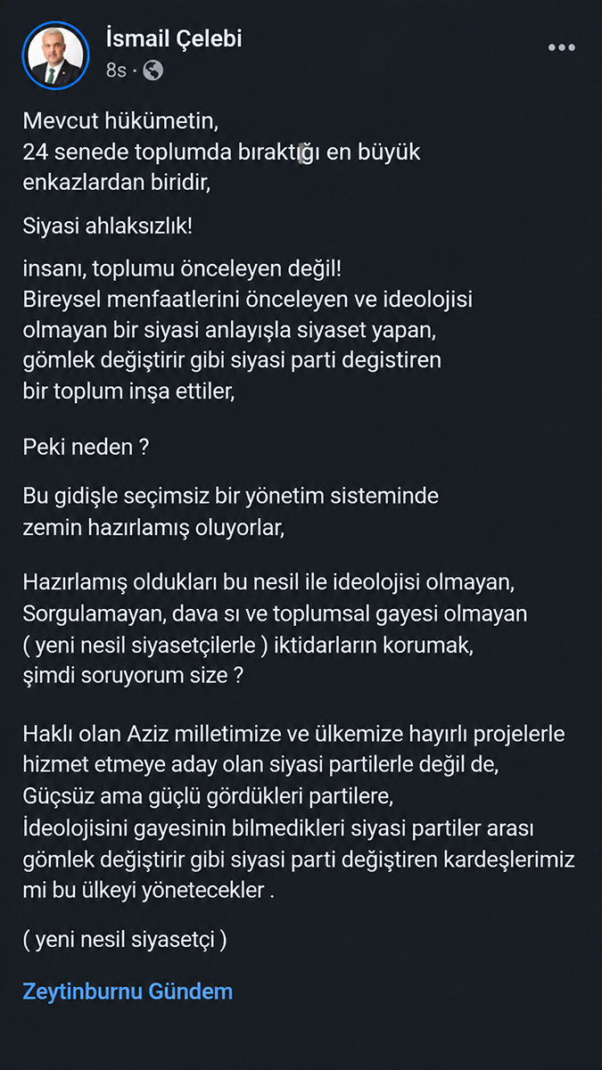 Zeytinburnu Siyasetinde Bomba Etkisi Yaratan Paylaşım: Çelebi’nin Sözleri Kime?